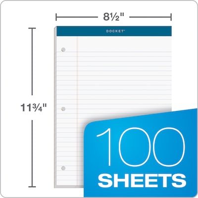 TOPS Double Docket Writing Tablet, 8-1/2" x 11-3/4", Legal Ruled, White, 100 Sheets/Pad (63379)