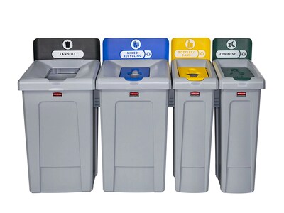 Rubbermaid Slim Jim Single-Stream Recycling Station, 23 Gallon, Gray/Yellow (2185052)