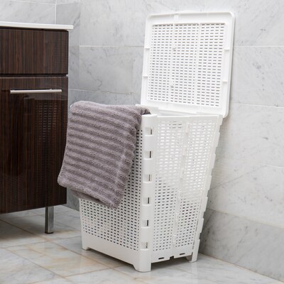 Mind Reader Foldable Plastic Laundry Hamper with Lid, White (FOLHAMP61-WHT)