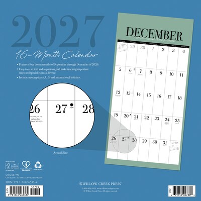 2027 Willow Creek Modern Minimalist 12 x 12 Monthly Wall Calendar, Assorted Colors (65334)