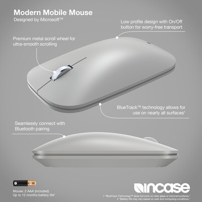 Incase Designed by Microsoft Modern Mobile Wireless Ambidextrous Mouse, Platinum (KTF-00101)