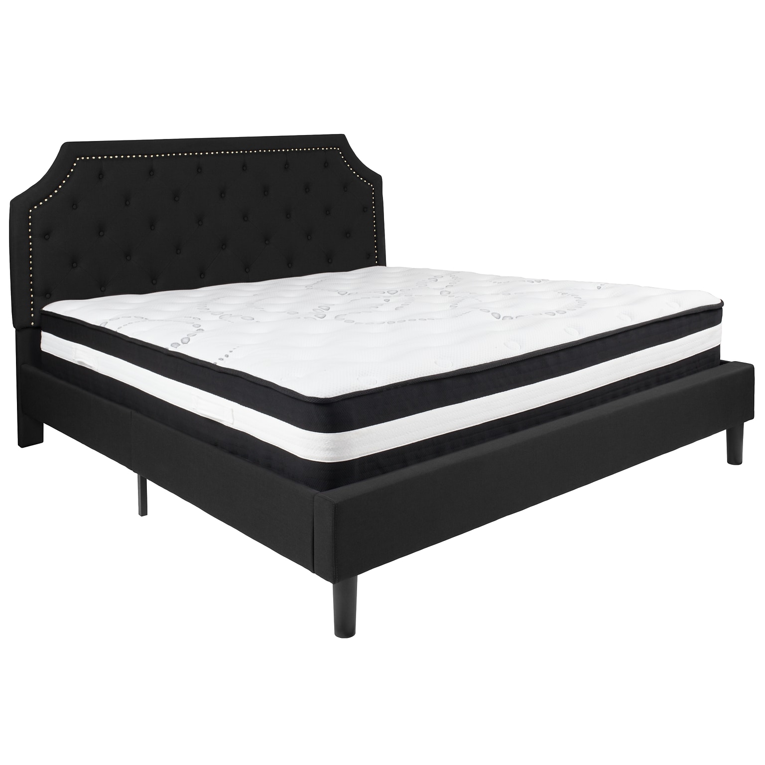Flash Furniture Brighton Tufted Upholstered Platform Bed in Black Fabric with Pocket Spring Mattress, King (SLBM8)
