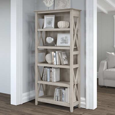 Bush Furniture 66H 5-Shelf Bookcase with Adjustable Shelves, Washed Gray Laminate (KWB132WG-03)