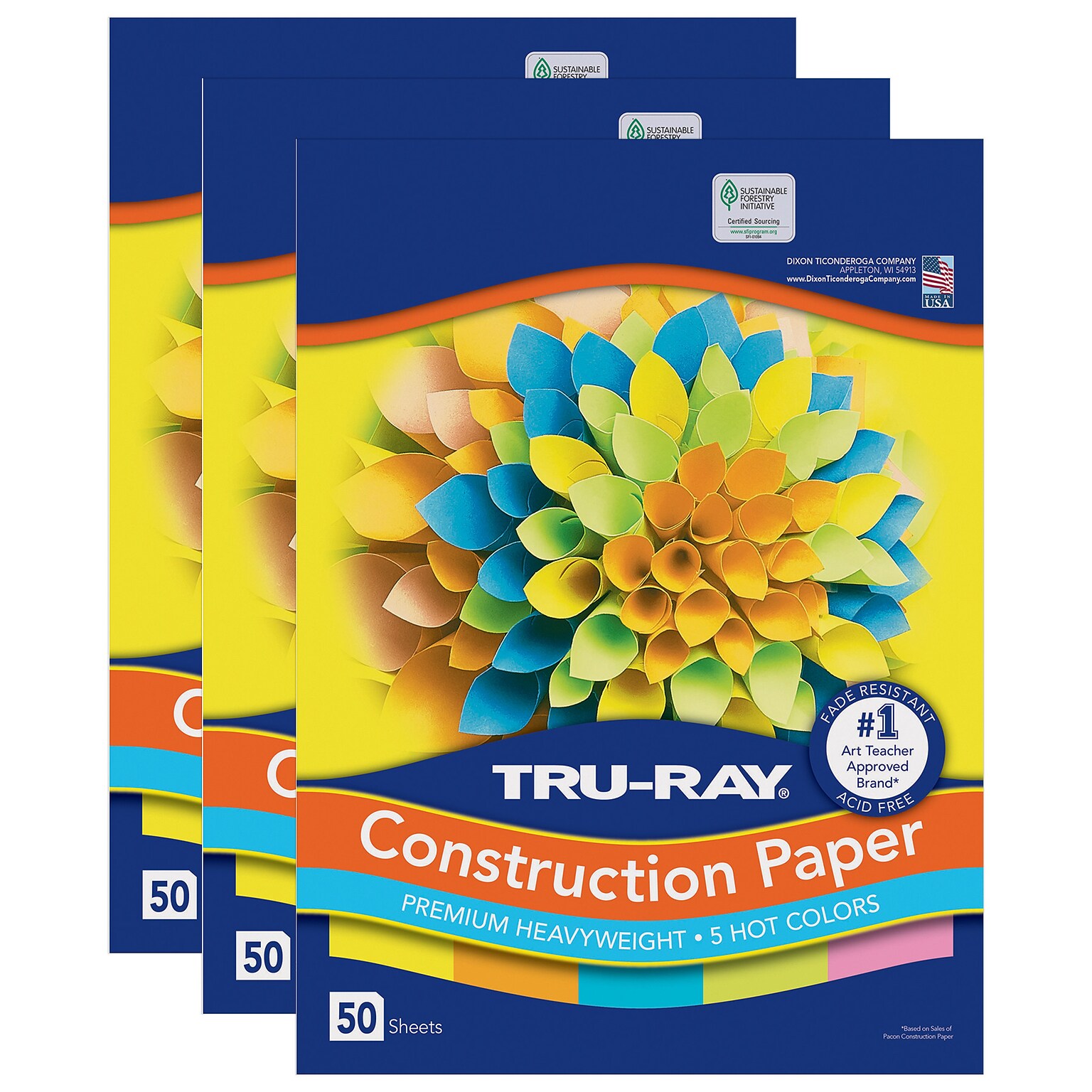 Tru-Ray 12 x 18 Construction Paper, Assorted Colors, 50 Sheets/Pack, 3 Packs/Bundle (PAC6597-3)