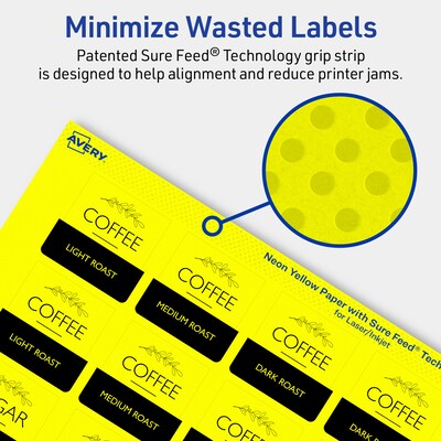 Avery Laser/Inkjet Multipurpose Square Labels, 1.5" x 1.5", Neon Yellow, 1600/Box (94106)