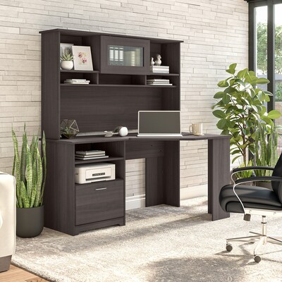 Bush Furniture Cabot 60W Corner Desk with Hutch, Heather Gray (CAB008HRG)