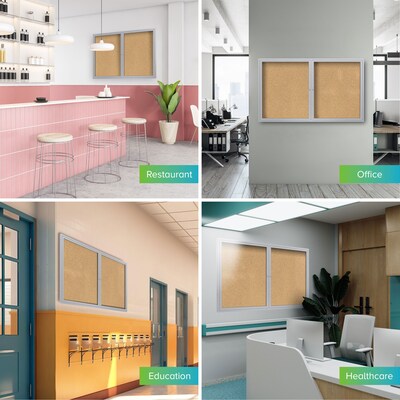 Ghent Cork Enclosed Bulletin Board, Satin Frame, 3'H x 4'W (PA23648K)