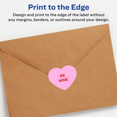 Avery Waterproof Heart Shaped Laser/Inkjet Multipurpose Labels, 1.5" x 1.5", White, 200/Pack (94602)