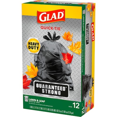 Glad Quick-Tie 39 Gallon Lawn & Leaf Bag, Black, 12 Total Bags (70028)