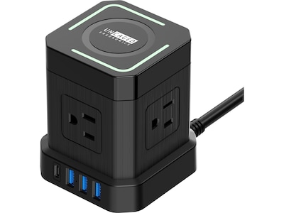 Uncaged Ergonomics Cube 4-Outlet 4-USB Port Surge Protector, 10', Black (WC-10-b)