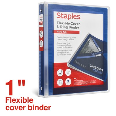 Staples Heavy Duty 1 3-Ring Flexible Poly Binders, Blue (ST62613)