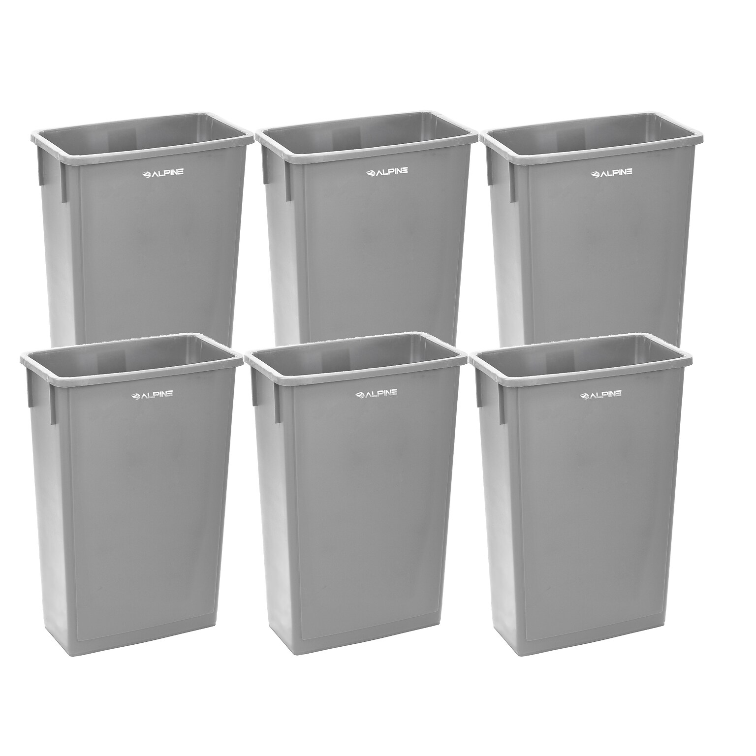 Alpine Industries Plastic Trash Can, 23 Gallon, Gray, 6/Pack (ALP477-GRY-6PK)