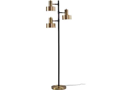 Adesso Clayton 66.5 Matte Black/Antique Brass Floor Lamp with 3 Double Drum Shades (3588-01)
