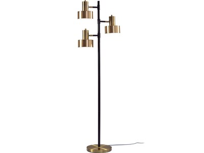 Adesso Clayton 66.5 Matte Black/Antique Brass Floor Lamp with 3 Double Drum Shades (3588-01)