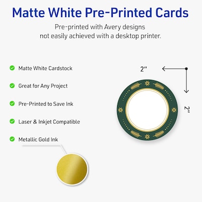 Avery Gold-Green Border Matte Blank Card, White, 120/Pack (S00-FDK)