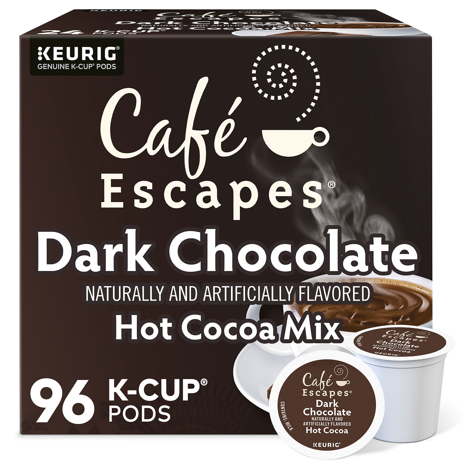 Cafe Escapes Dark Chocolate Hot Cocoa, Keurig® K-Cup® Pods, 96/Carton (6802CT)