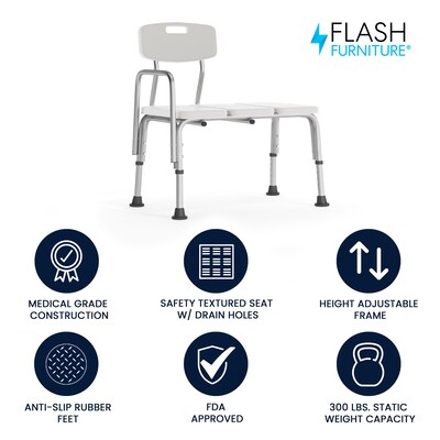 Flash Furniture Adjustable Bath & Shower Transfer Bench, White (DCHY3510LWH)
