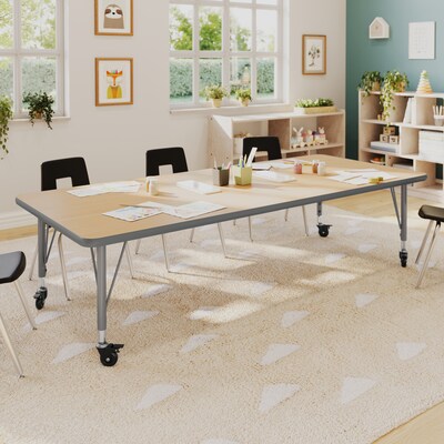 Flash Furniture Wren Rectangular Activity Table, 72 x 30, Height Adjustable, Light Natural Top/Silver Frame (XUA3072RECLNTPC)