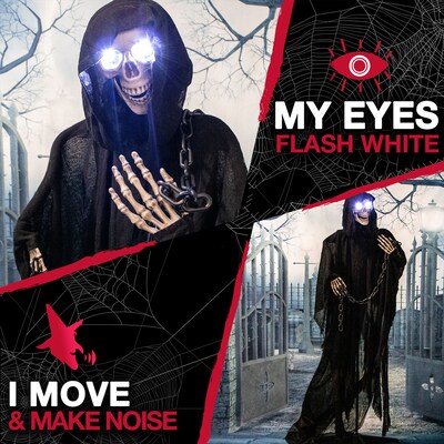 Haunted Hill Farm Life-Size Animatronic Grim Reaper with Chain (HHRPR-2FLSA)