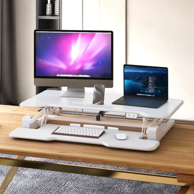 Mount-It! 38"W Electric Rectangular Adjustable Standing Desk Converter, White (MI-8012)