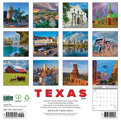 2027 Willow Creek Texas 12 x 12 Monthly Wall Calendar, Assorted Colors (62562)