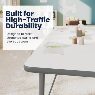 Flash Furniture Wren Rectangular Activity Table, 72" x 30", Height Adjustable, White Top/Silver Frame (XUA3072RECWHTPC)