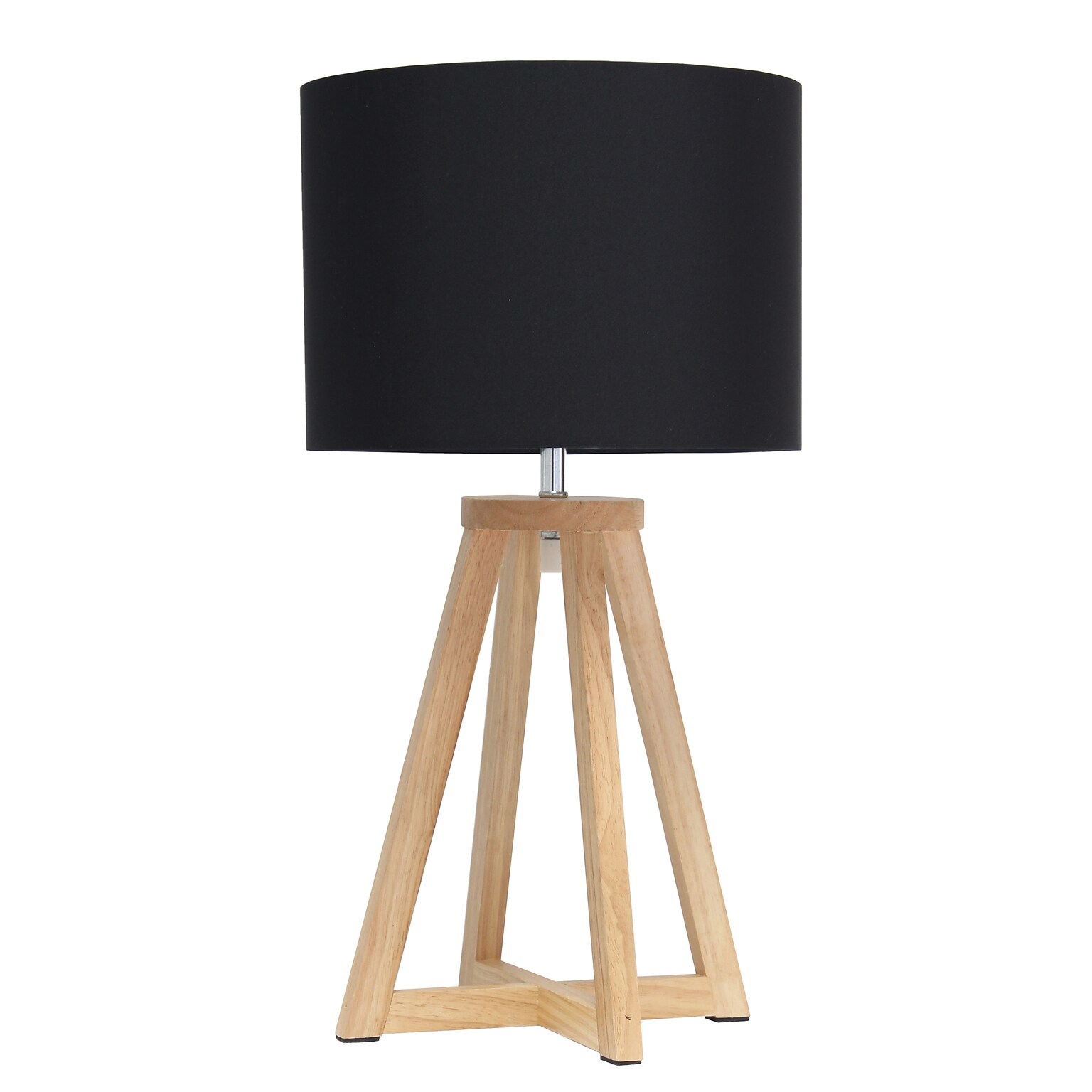 Simple Designs Interlocked Triangular Natural Wood Table Lamp with Black Fabric Shade (LT1069-NBK)