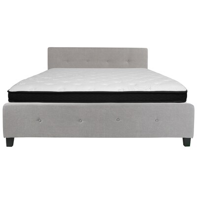 Flash Furniture Tribeca Tufted Upholstered Platform Bed in Light Gray Fabric with Memory Foam Mattress, King (HGBMF28)