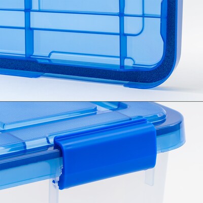 Iris 16 Quart Ultimate Clear Plastic Latching Storage Bin, Blue (500196)