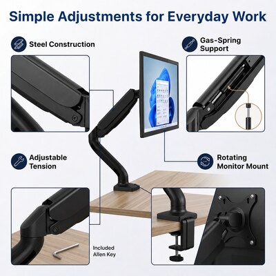 Uncaged Ergonomics Adjustable Single Computer Monitor LCD Arm/Mount, Black (MM-b)