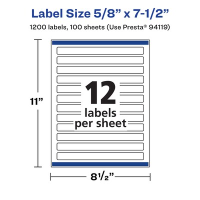 Avery Laser/Inkjet Rectangle Waterproof Multipurpose Labels, 7.5"  x 0.625", White, 1200/Box (94119)
