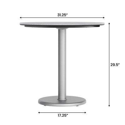 Flash Furniture Acadia 31.25" Round Wooden Dining Table with Round Base, Gray Faux Concrete/Silver Base (STRD31CGTR18S)