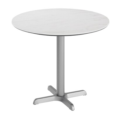 Flash Furniture Acadia 31.25 Round Wooden Dining Table with X-Base, White Faux Marble/Silver Base (STRD31WMAT2222S)