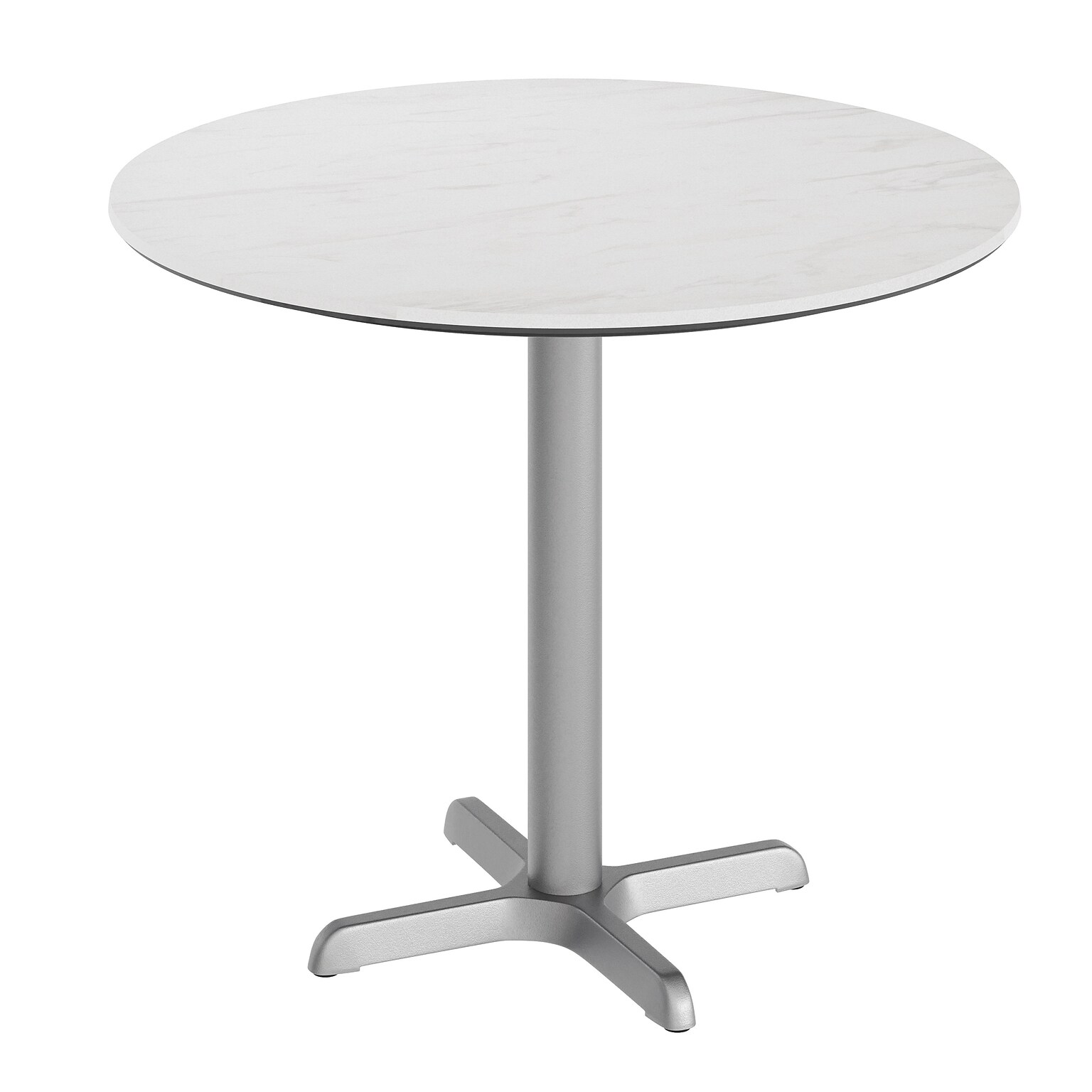 Flash Furniture Acadia 31.25 Round Wooden Dining Table with X-Base, White Faux Marble/Silver Base (STRD31WMAT2222S)