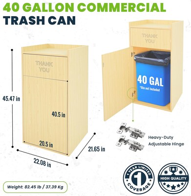 Alpine Industries Wood Trash Can Enclosure with Tray Top, 40 Gallon, Oak (476-MEO)