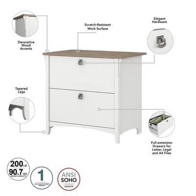 Bush Furniture Salinas 60" L-Shaped Desk with Hutch, File Cabinet and 5-Shelf Bookcase, Shiplap Gray/Pure White (SAL007G2W)