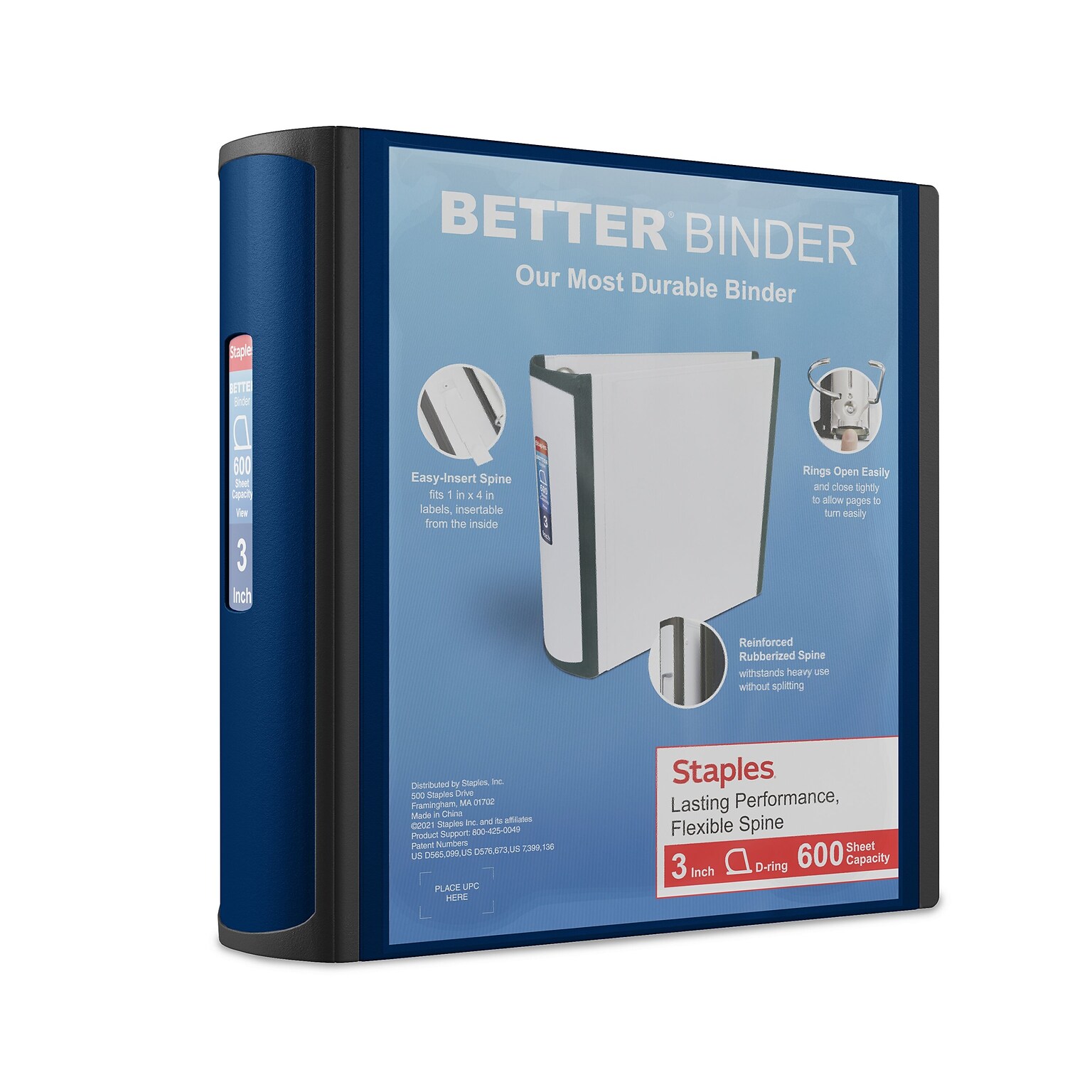 Staples Heavy Duty 3 3-Ring Better Binder, D-Ring, Blue (ST55889-CC)
