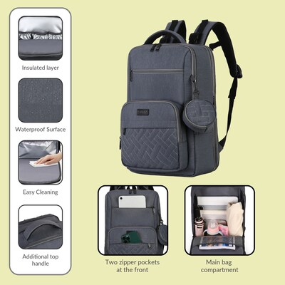 DUKAP Mom Pro Expandable Diaper Backpack, Large, Grey (BDKMOM17GRE)