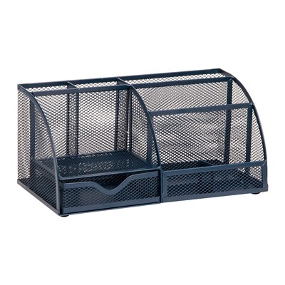 Staples 7-Compartment Metal Mesh Desk Organizer, Navy Blue (ST63826)