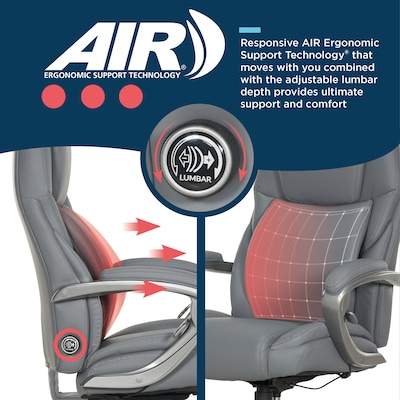 La-Z-Boy Niall AIR Lumbar Pro+ Ergonomic Vegan Leather Executive Big & Tall Chair, 400 lb. Capacity, Cool Gray (60114-CGRY)