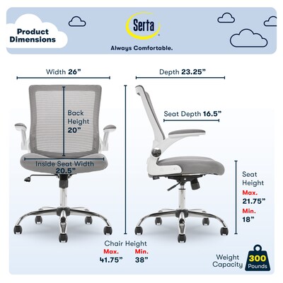 Serta Works Creativity Mesh Back Polyester Computer and Desk Chair, Gray (CHR10023B)