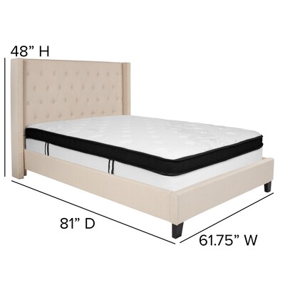 Flash Furniture Riverdale Tufted Upholstered Platform Bed in Beige Fabric with Memory Foam Mattress, Full (HGBMF34)