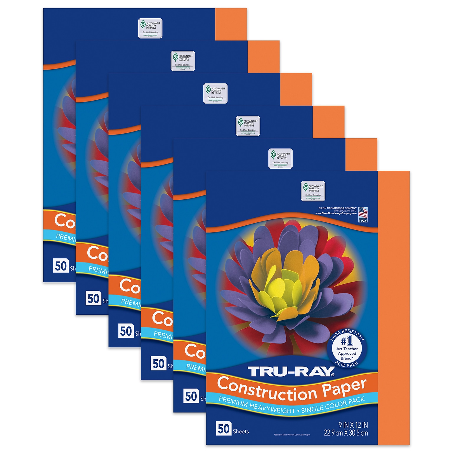 Tru-Ray 9 x 12 Construction Paper, Electric Orange, 50 Sheets/Pack, 6 Packs/Bundle (PAC103404)