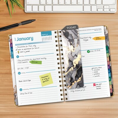 2027 Excello Brands 6 x 8 Weekly & Monthly Standard Planner, Paperboard Cover, Black Gold Marble (FSHN-CY27-58-34)