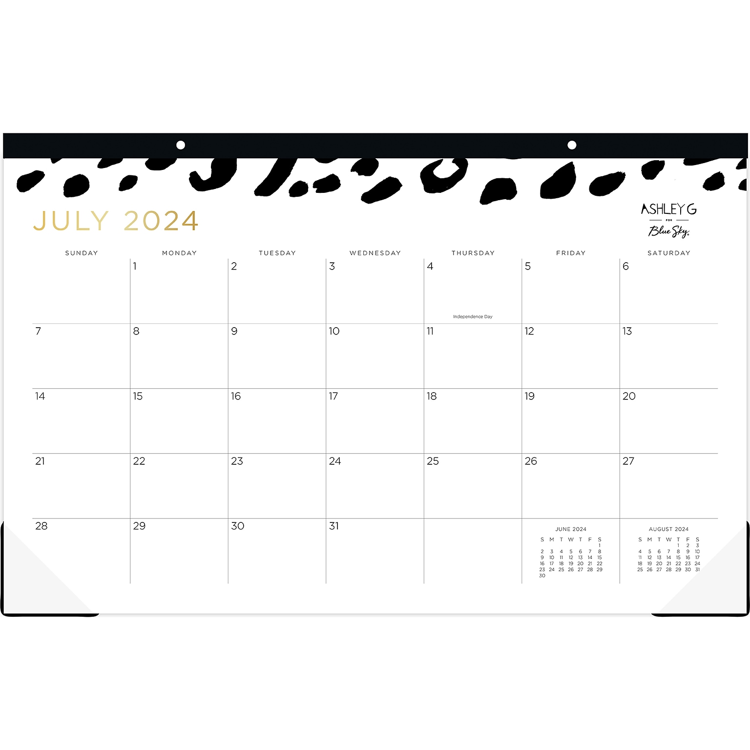 2024-2025 Blue Sky Ashley G Leopard Black 17 x 11 Academic Monthly Desk Pad Calendar, White/Black (149048-A25)