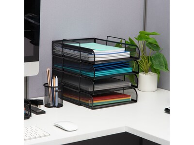 Mind Reader 4-Tier Stackable Paper Desk Tray, Metal Mesh, Black, 4/Pack (BSTACK4-BLK)