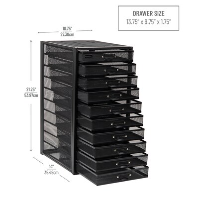 Mind Reader 10-Compartment Metal Mesh File Storage Drawers, Black (10CABMESH-BLK)