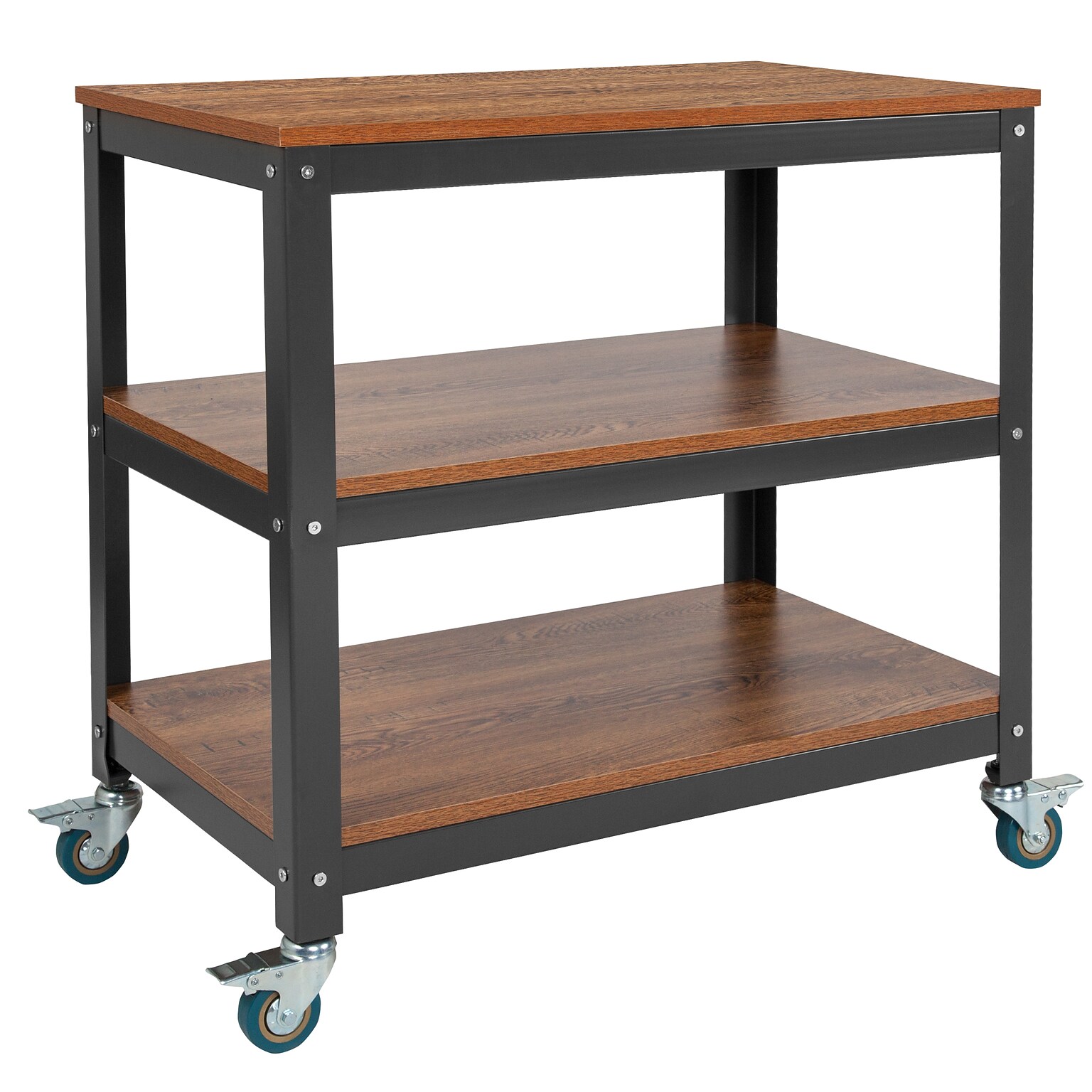 Flash Furniture Livingston Collection 30W Rolling Storage Cart with Metal Wheels in Brown Oak Wood Grain Finish (ST24-4048-PF)