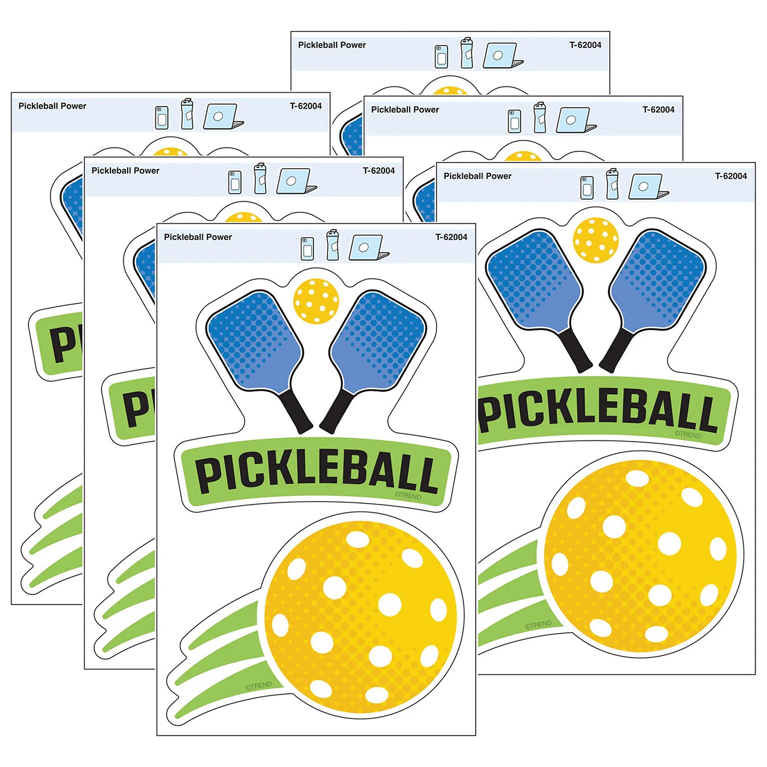 Trend Enterprises Pickleball Power Vinyl Stickers, Multicolored, 2/Pack, 6/Packs/Bundle (T-62004-6)