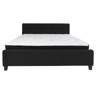 Flash Furniture Tribeca Tufted Upholstered Platform Bed in Black Fabric with Pocket Spring Mattress, King (HGBM24)